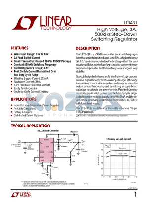 LT3431 datasheet - High Voltage, 3A,500kHz Step-Down Switching Regulator