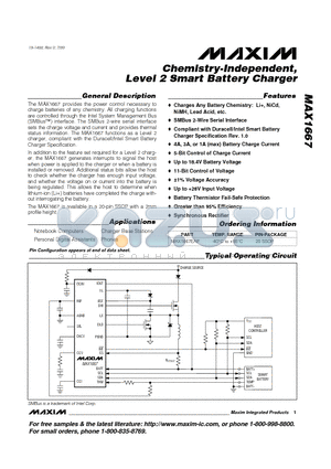 MAX1667 datasheet - Chemistry-Independent, Level 2 Smart Battery Charger