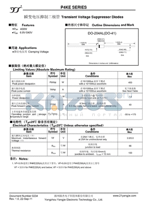 P4KE datasheet - Transient Voltage Suppressor Diodes