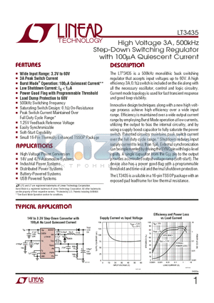 LT3435 datasheet - High Voltage 3A, 500kHz Step-Down Switching Regulator with 100^ Quiescent Current