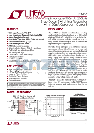 LT3437 datasheet - High Voltage 500mA, 200kHz Step-Down Switching Regulator with 100uA Quiescent Current