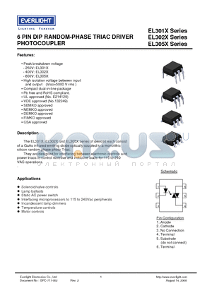 EL301X_0808 datasheet - 6 PIN DIP RANDOM-PHASE TRIAC DRIVER