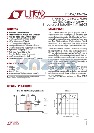 LT3462ES6 datasheet - Inverting 1.2MHz/2.7MHz DC/DC Converters with Integrated Schottky in ThinSOT