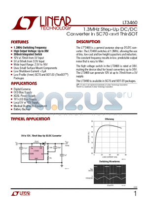 LT3460ES5 datasheet - 1.3MHz Step-Up DC/DC Converter in SC70 and ThinSOT