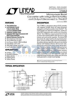 LT3464 datasheet - Micropower Boost Converter with Integrated Schottky and Output Disconnect in ThinSOT