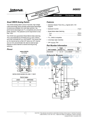 IH5053 datasheet - Quad CMOS Analog Switch