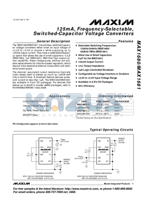 MAX1680 datasheet - 125mA, Frequency-Selectable, Switched-Capacitor Voltage Converters