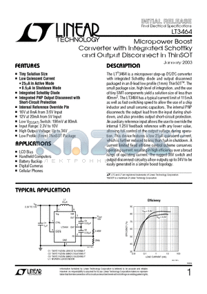 LT3464ETS8 datasheet - Micropower Boost Converter with Integrated Schottky and Output Disconnect in ThinSOT