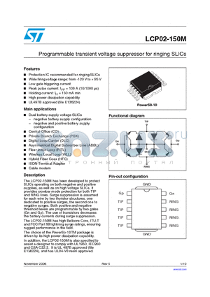 LCP02-150M-TR datasheet - PROGRAMMABLE TRANSIENT VOLTAGE SUPPRESSOR FOR RINGING SLICS