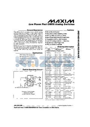 IH5140C/D datasheet - Low Power Fast CMOS Analog Switches