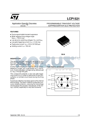 LCP1521 datasheet - PROGRAMMABLE TRANSIENT VOLTAGE SUPPRESSOR FOR SLIC PROTECTION