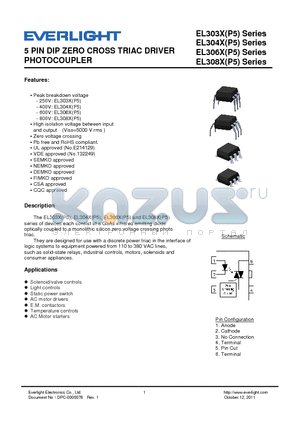 EL3031 datasheet - 5 PIN DIP ZERO CROSS TRIAC DRIVER