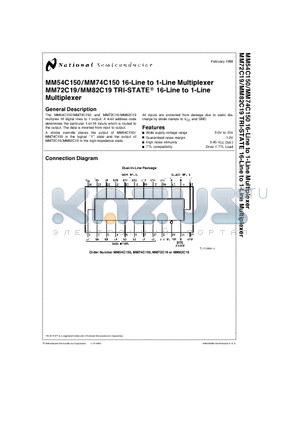 MM72C19 datasheet - 16-Line to 1-Line Multiplexer, TRI-STATE16-Line to 1-Line