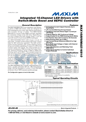 MAX16810ATU+ datasheet - Integrated 16-Channel LED Drivers with Switch-Mode Boost and SEPIC Controller