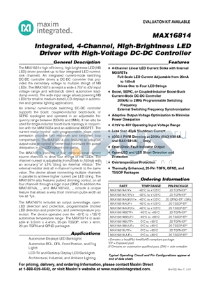 MAX16814AUP+ datasheet - Integrated, 4-Channel, High-Brightness LED Driver with High-Voltage DC-DC Controller