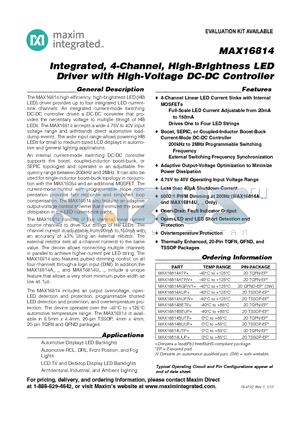 MAX16814AUP/V+ datasheet - Integrated, 4-Channel, High-Brightness LED Driver with High-Voltage DC-DC Controller