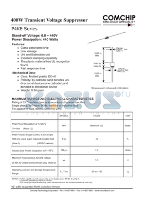 P4KE100 datasheet - 400W Transient Voltage Suppressor