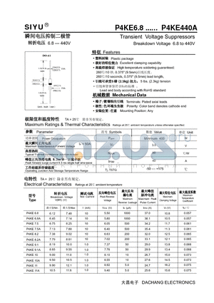 P4KE100 datasheet - Transient Voltage Suppressors Breakdown Voltage 6.8 to 440V