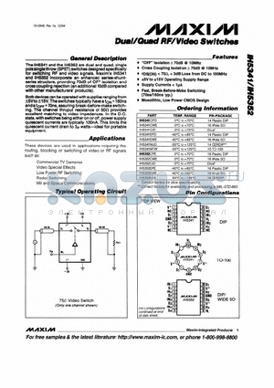 IH5341CWE datasheet - Dual/Quad RF/Video Switches