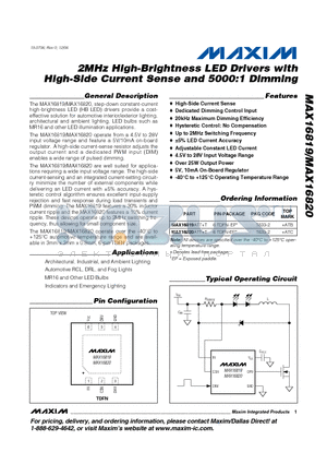 MAX16820 datasheet - 2MHz High-Brightness LED Drivers with High-Side Current Sense and 5000:1 Dimming