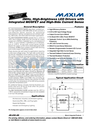 MAX16822B datasheet - 2MHz, High-Brightness LED Drivers with Integrated MOSFET and High-Side Current Sense
