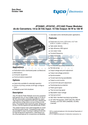 JFC075C datasheet - dc-dc Converters; 18 to 36 Vdc Input; 15 Vdc Output; 50 W to 100 W