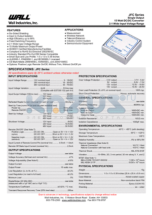 JFC48S3.3-4000 datasheet - Single Output 15 Watt DC/DC Converter 2:1 Wide Input Voltage Range