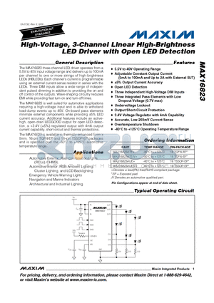 MAX16823AV+ datasheet - High-Voltage, 3-Channel Linear High-Brightness LED Driver with Open LED Detection