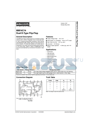 MM74C74N datasheet - Dual D-Type Flip-Flop