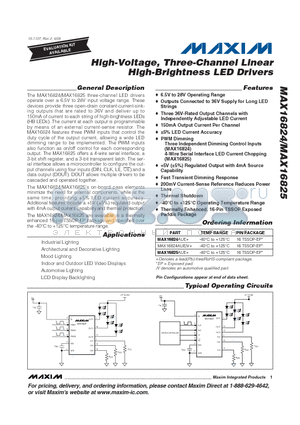 MAX16824 datasheet - High-Voltage, Three-Channel Linear High-Brightness LED Drivers