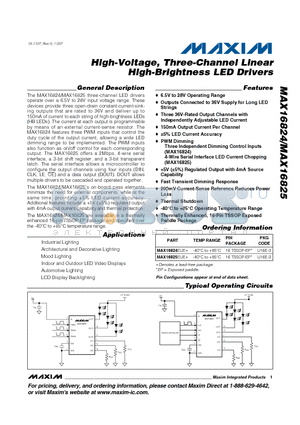 MAX16824 datasheet - High-Voltage, Three-Channel Linear High-Brightness LED Drivers