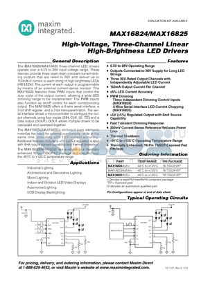 MAX16824AUE+ datasheet - High-Voltage, Three-Channel Linear High-Brightness LED Drivers