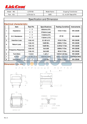 LCT0158-70 datasheet - Coupling Transformer