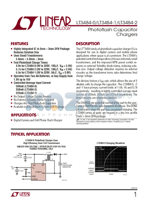 LT3484EDCB-1 datasheet - Photoflash Capacitor Chargers