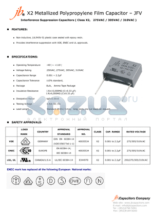 JFV datasheet - X2 Metallized Polypropylene Film Capacitor