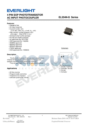 EL354N-G datasheet - 4 PIN SOP PHOTOTRANSISTOR