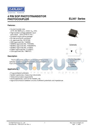 EL357 datasheet - 4 PIN SOP PHOTOTRANSISTOR PHOTOCOUPLER