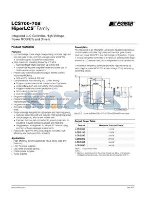 LCS700-708 datasheet - Integrated LLC Controller, High-Voltage Power MOSFETs and Drivers