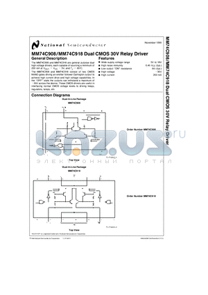 MM74C908N datasheet - Dual CMOS 30V Relay Driver