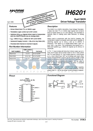 IH6201CJE datasheet - Dual CMOS Driver/Voltage Translator