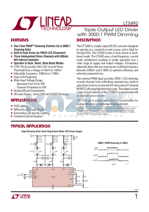 LT3492IFEPBF datasheet - Triple Output LED Driver with 3000:1 PWM Dimming