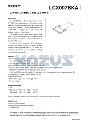 LCX007 datasheet - 3.4cm (1.35-inch) Color LCD Panel