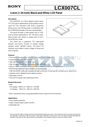 LCX007CL datasheet - 3.4cm (1.35-inch) Black-and-White LCD Panel