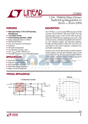 LT3493EDCB-TR datasheet - 1.2A, 750kHz Step-Down Switching Regulator in 2mm  3mm DFN