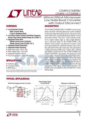 LT3495-1 datasheet - 650mA/350mA Micropower Low Noise Boost Converter with Output Disconnect