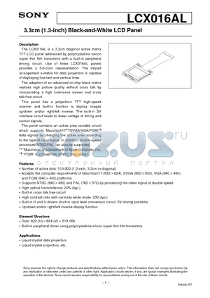 LCX016 datasheet - 3.3cm (1.3-inch) Black-and-White LCD Panel