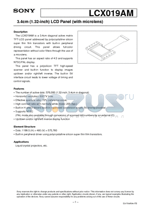 LCX019AM datasheet - 3.4cm (1.32-inch) LCD Panel (with microlens)