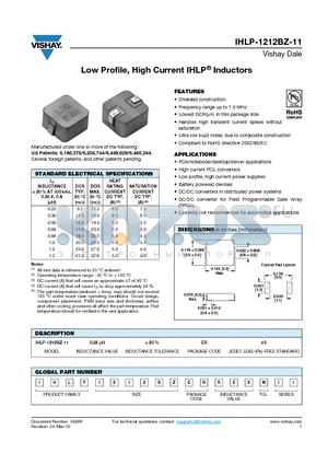 IHLP-1212BZ-11 datasheet - Low Profile, High Current IHLP^ Inductors