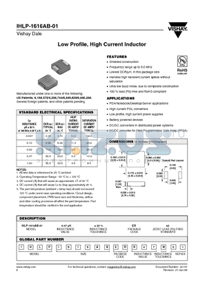 IHLP-1616AB-01 datasheet - Low Profile, High Current Inductor