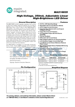 MAX16835_12 datasheet - High-Voltage, 350mA, Adjustable Linear High-Brightness LED Driver
